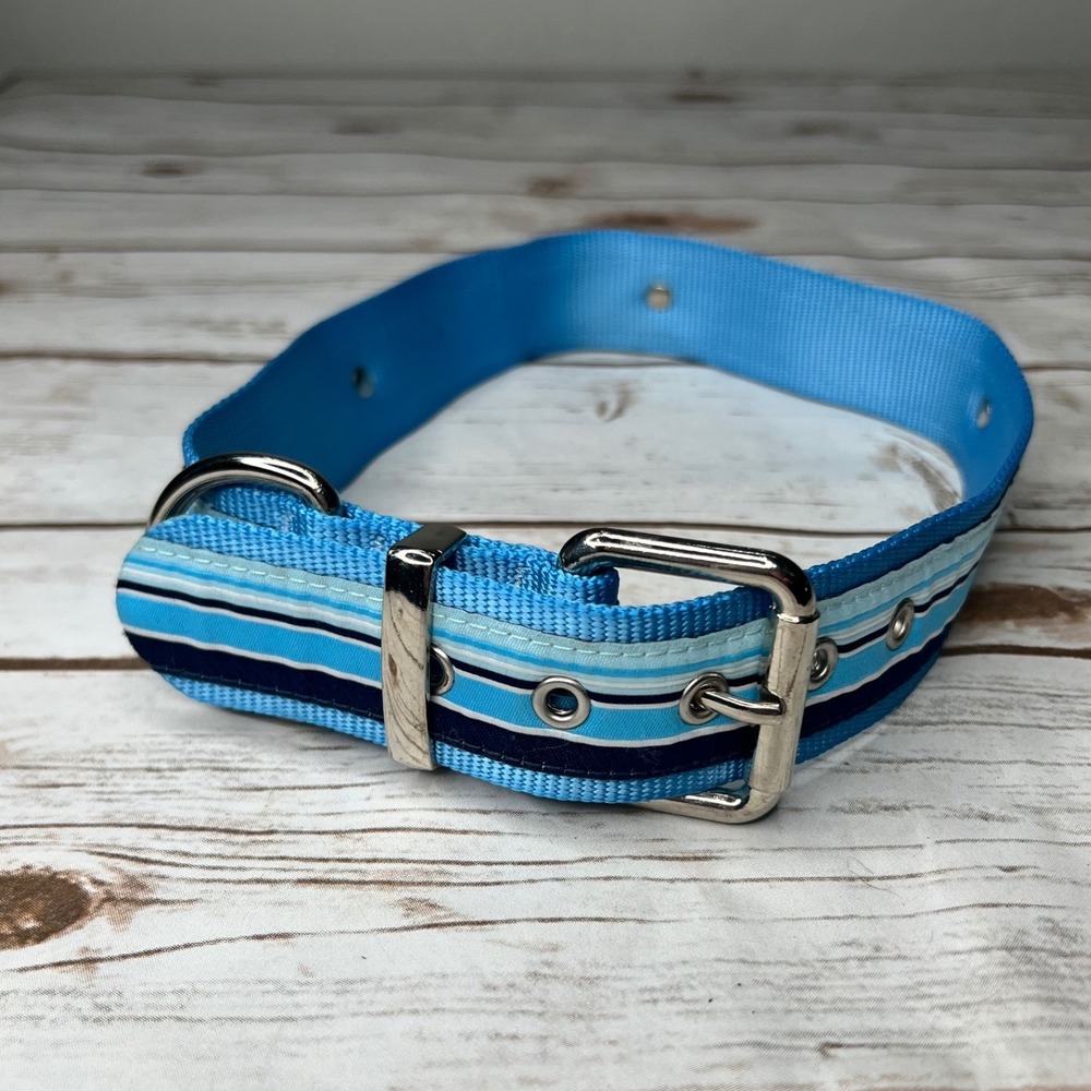 Dogs & Cats & Co. Collar and Leash Set Blue Striped Paw Print Stud 30in 45in